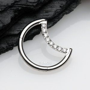 Implant Grade Titanium Crescent Moon Sparkle Seamless Clicker Hoop Ring